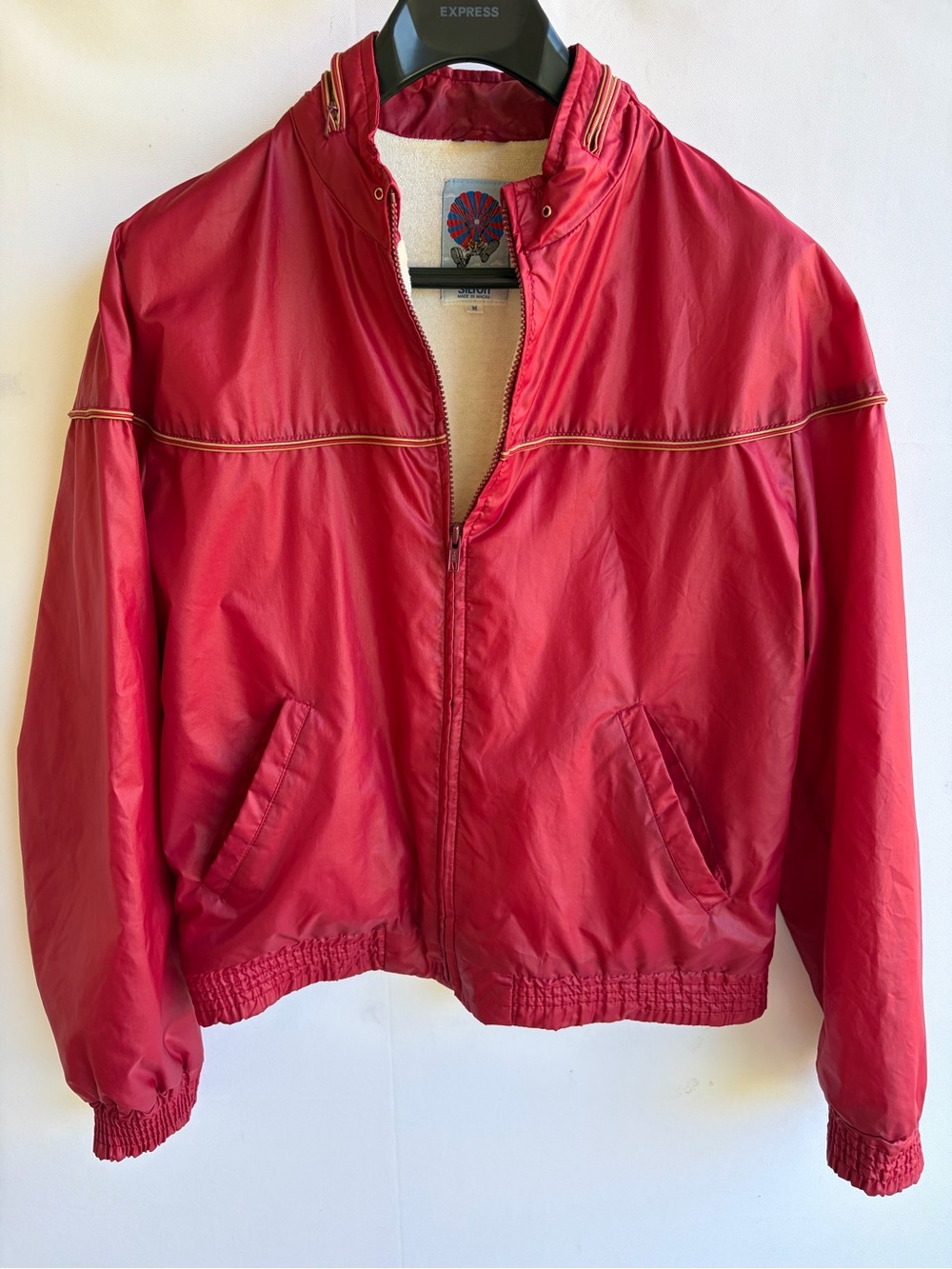 Vintage 70s Silton Para-Cloth Jacket Attached Packable Hood Red Terry Lined M